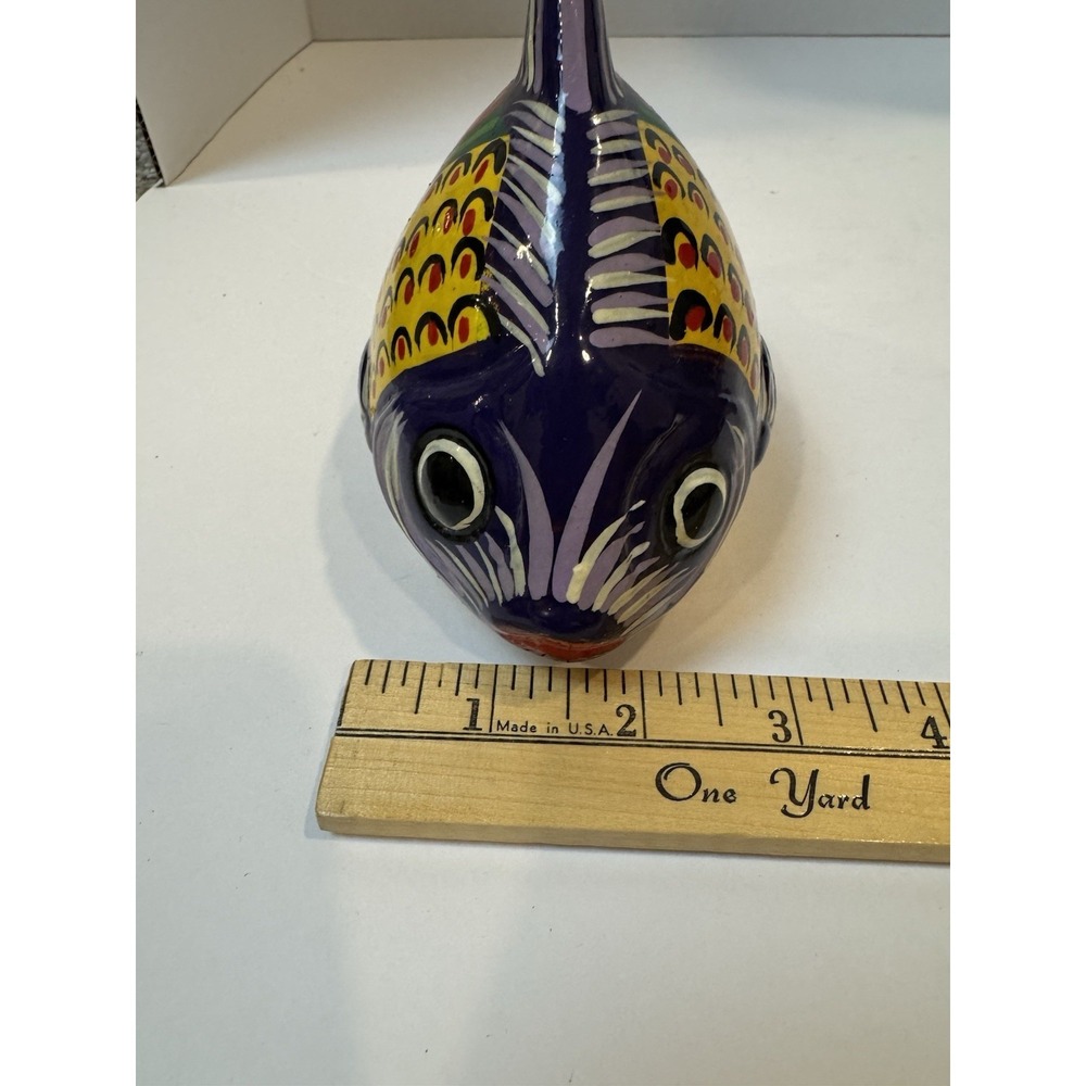 Hand-Painted Mexican Pottery Fish Talavera style Yellow Purple Handmade Folk-Art - Picture 7 of 7